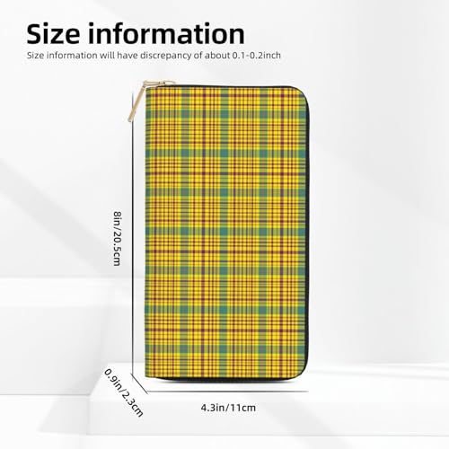 Retro Yellow Plaid Print Wallet Women, Leather Bifold Multi Card Wallet, Long Purse Women's Wallets2