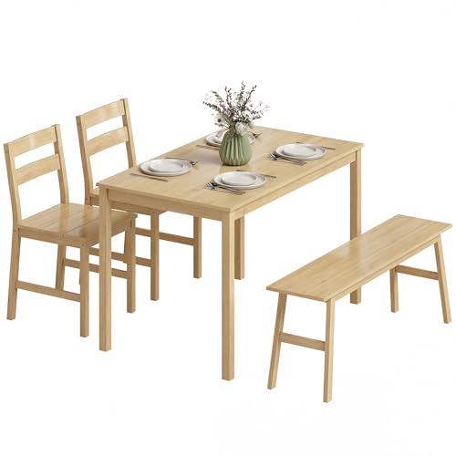 HOMCOM Ensemble de Salle à Manger en Bambou, Table à Manger avec 2 chaises et Banc pour 4...