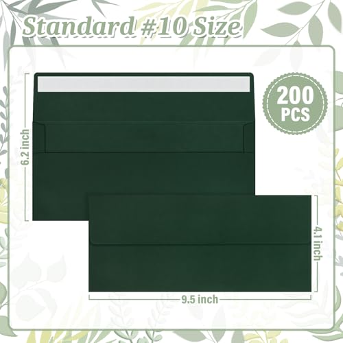 Image of 200 Pcs #10 Dark Green Envelopes Letter Size Self Seal, Business Envelopes