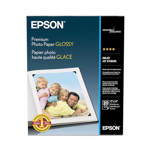 Epson Premium Photo Paper GLOSSY (11x14 Inches, 20 Sheets) (S041466)