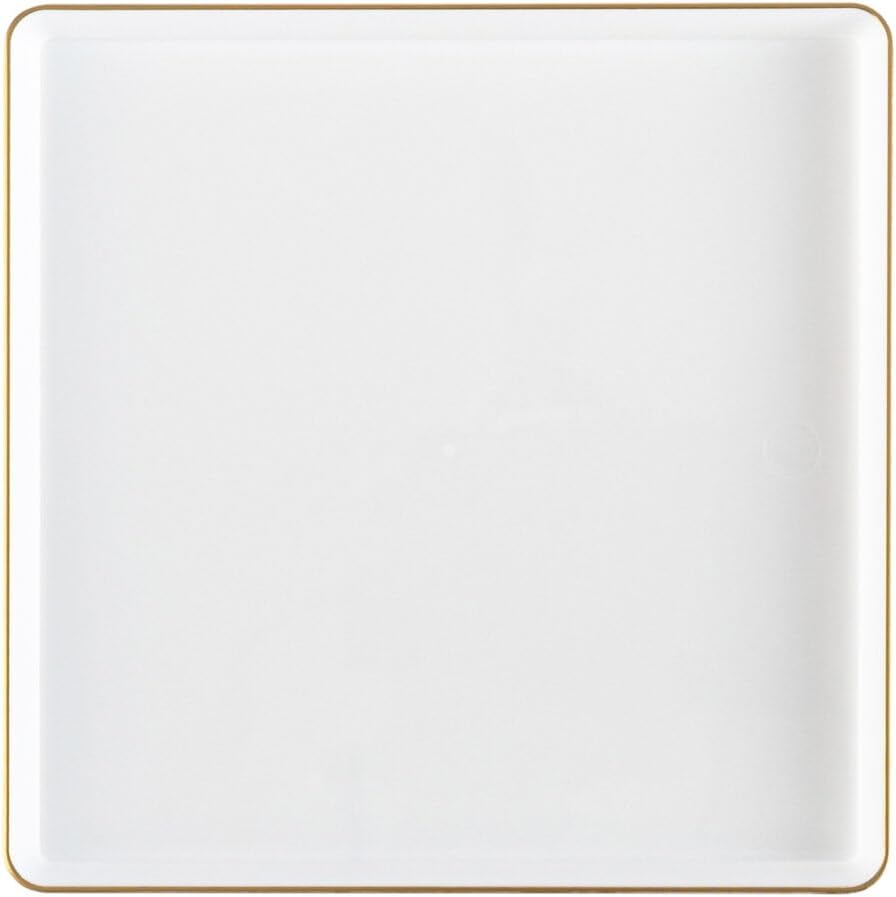 EcoQuality 13" inch Disposable Square Translucent White Plastic Plates with Gold Rim, China Like Party Plates, Heavy Duty Charger Plate, Dinner, Weddings, Baby Showers, Catering, Non Toxic (12)