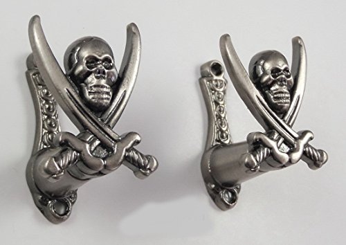 2 Pc Pirate Sword Hanger Jolly Roger Hook Cutlass Gun Pistol Wall Mount Display