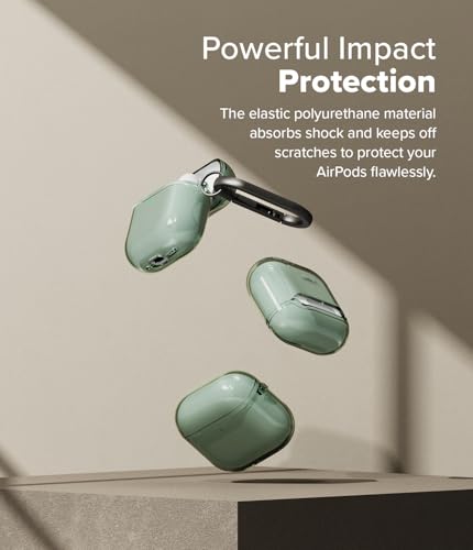 Image of Ringke Air Compatible with Airpods 4 Case Cover Soft Flexible Shockproof Anti-Scratch Slim Fit Protective Cover for Wireless Charging with Carabiner - Green