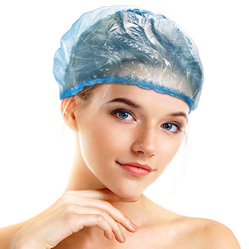 200 Pieces Disposable Shower Caps Elastic Plastic Hair Caps Multi-Functional Bath Caps for Women Men Home Hotel Salon Travelling Spa Favors (Blue)