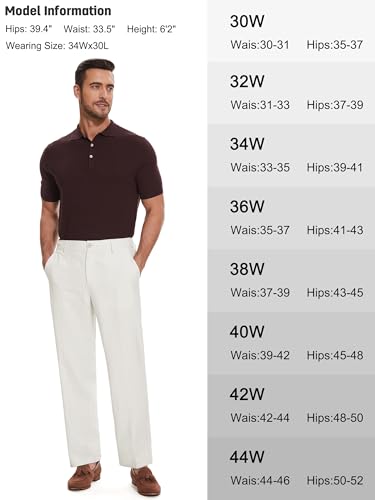 Tapata Men's Linen Casual Dress Pants Lightweight Elastic Waist Slacks Straight Leg Regular Fit Trousers for Work Business4