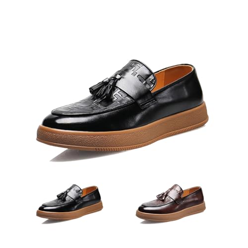 Men's Slip-on Thick-Soled Tassel Loafers-Stylish Non-Slip Round-Toed Comfortable Non-Slip Business Formal Shoes Party Wedding Business Casual Driving Shoes