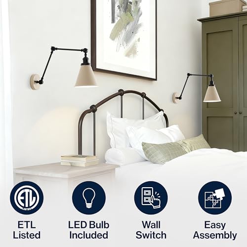 Image of JONATHAN Y Rover 1-Light Wall Sconce 7 inch, Almond /Black, Set of 2