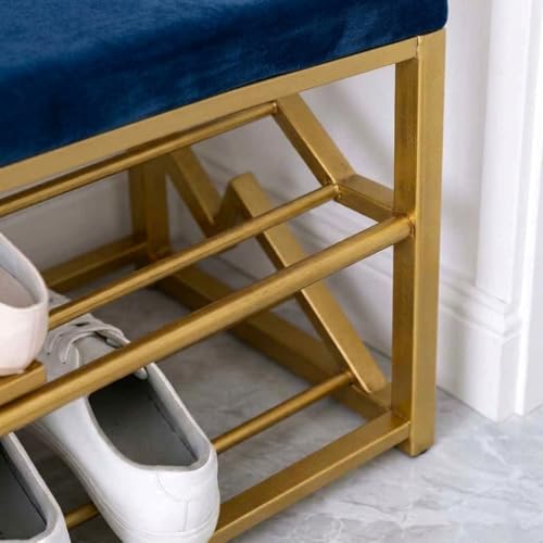 Image of Entryway Shoe Rack with Cushioned Seat, Shoe Bench for Entry, 2 Shelves Storage Bed Bench