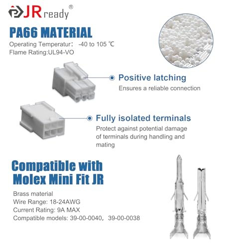 Image of JRready ST6490-ACT Mini-Fit Jr. 2 4 6 8 Pin Connector kit, w /PremiumGrade Crimp Tool, Terminal Pin 18-24 AWG, Molex Extraction Tool, Compatible with Molex Mini-Fit Jr. Connector, 4.2mm Pitch, 446 Pcs