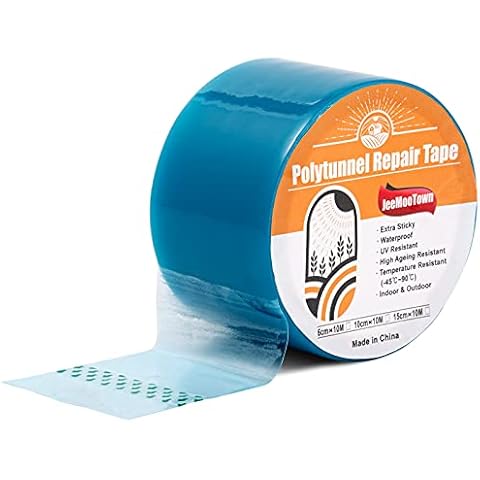 Extra Strong Polytunnel Joining & Repair Tape, Waterproof Polythene Greenhouse Tape, UV-Resistant Acrylic Adhesive, Also Perfect for Temporary Glass Crack Repair,1 Roll, Clear Blue, 15 cm X 10 m Cover