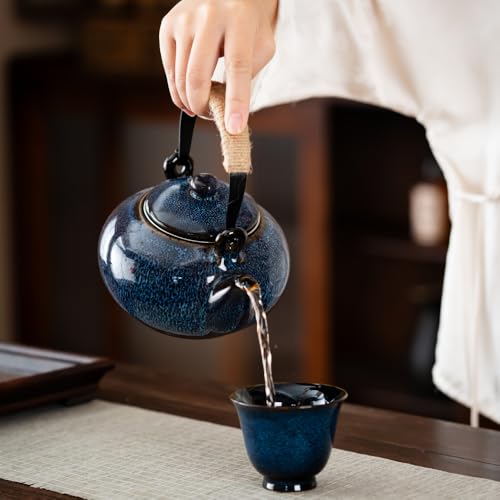 Image of Japanese Teapot with Infuser Ceramic Tea Pot with Removable Stainless Steel Filter for Loose Tea 25 OZ /750ml for Office Home Men Women as Gift Blue