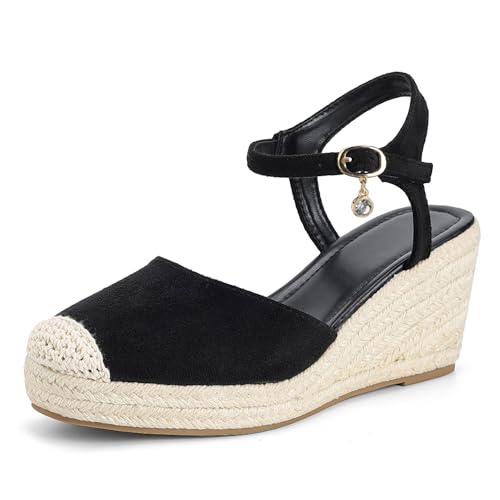 Image of Womens Espadrilles Sandals, Closed Toe Platform for Women Ankle Strap Casual Comfortable Wedge Sandals