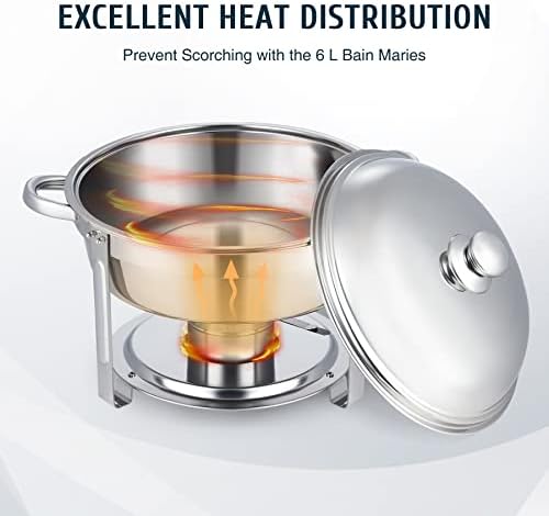 Wilprep Chafing Dish Buffet Set of 2, Round Stainless Steel Food Warmer Kit with Lids Food Pans Bain Maries & Fuel Holders, 5L Buffet Serving Utensils for Restaurant Catering Parties Weddings Picnics