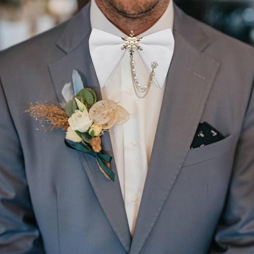 Image of Oversized Bow Ties for Men, Adjustable Bow Tie Pre-tied Bowties Pearl Decoration Bowtie for Tuxedo Wedding Party Prom