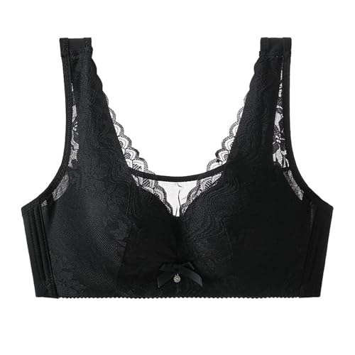 BILIKEYU Sujetador para mujer sin aros, encaje floral, sexy, sin aros, ajustable, algodón, transpirable, suave, cómodo, suave, bralette para el día a día, Negro , 95C