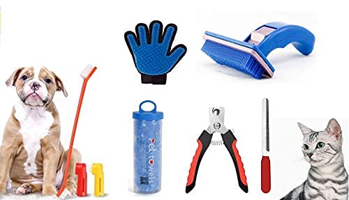 Pet Guard 5 in 1 Dog Grooming Kit - Pack of Nail Cutter Filer | Glove | Toothbrush | Auto SlicPet Guardr | Towel Pet Shampoo Brush | Soothing Massage Rubber Bristles Curry Comb for Dogs & Cats Washing (B09FLVXWTK) Amazon Price History, Amazon Price Tracker
