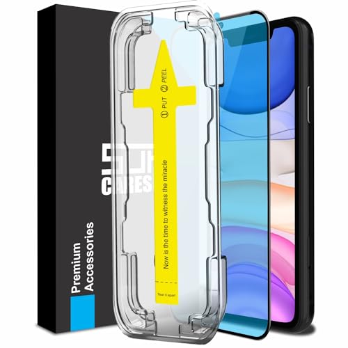 Image of SupCares EasyFit Tempered Glass for iPhone 11 and iPhone XR (6.1 Inch) With Installation Kit | Military-Grade Gorilla Screen Protector | Edge to Edge Coverage | Black