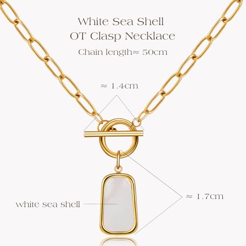 Natural White Sea Shell OT Buckle Long Plate Pendant Necklace For Women Trendy Elegant in Color and Luster Titanium Steel Electroplated with 18K Gold Necklace4