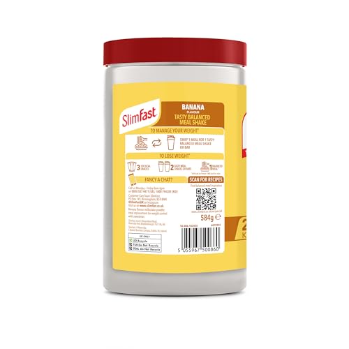 SlimFast Meal Replacement Shake for Weight Loss & Balanced Diet, Vitamins and Minerals, Low Calorie, High Protein, Banana Flavour, 16 servings, 584 g, Packaging May Vary - Image 2