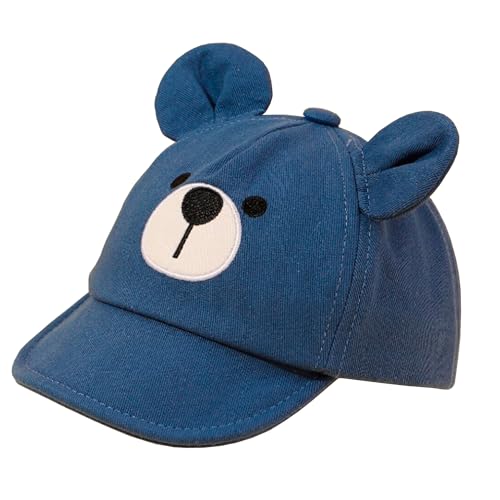 Gorra de Béisbol para Bebé 3-12 Meses - Ajustable, Protección Solar UV, Diseño con Orejitas y Bordado de Oso - Ideal para Niños y Niñas en Primavera y Verano (FR/ES, Edad, 3 Meses, 12 Meses, Azul)