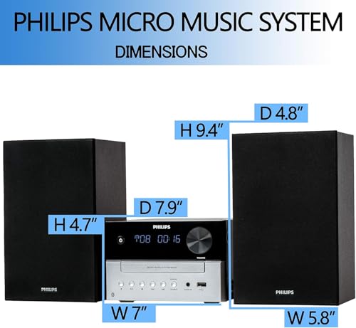 Image of Philips Bluetooth Stereo System for Home with CD Player for Home, Wireless Streaming, MP3, USB, Audio in, FM Radio, 18W, Micro Music Sound System