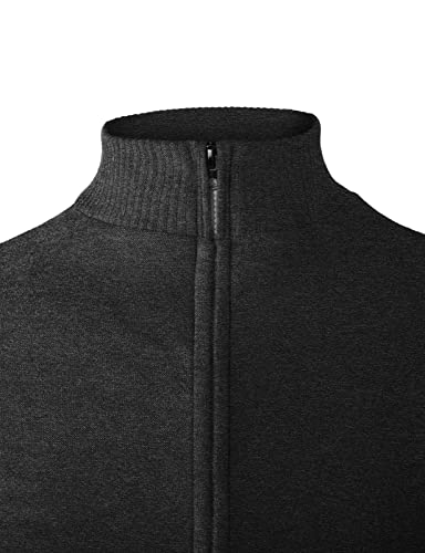 Ohoo Mens Slim Fit Zip-Up Cardigan Sweater with Fleece Lining Long Sleeve3