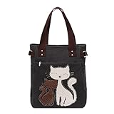YZSKY Women Canvas Handbag Cartoon Cat Big Tote Bag (Black)