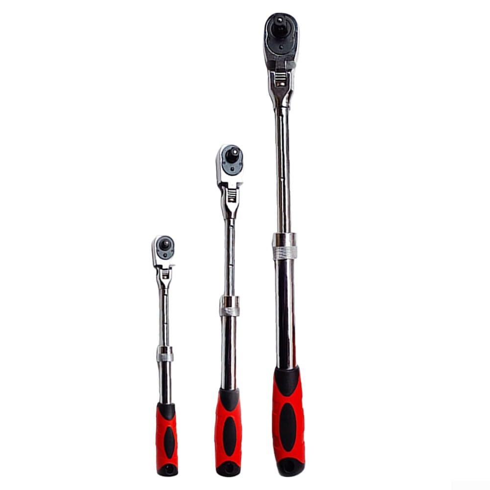 Llave de trinquete retráctil de 72 dientes con mango extensible para liberación rápida y cambio automático de dirección, herramienta manual de metal rojo para reparación de automóviles en el hogar, 1