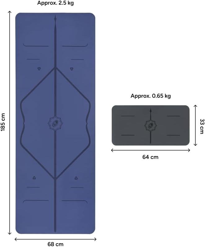 LIFORME Original Yoga Mat & Yoga Pad Bundle Pack – Patented Alignment System, Eco-Friendly, Non-Slip Warrior-Grip, Made with Natural Rubber, Thick, Sweat Resistant, Comfortable - Dusk Blue/Grey