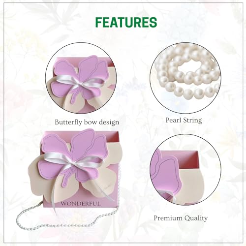 Image of 3D Floral Bag With Pearl String Handle - 10 Nos For Flowers & Gifts - Peach & Pink Flower