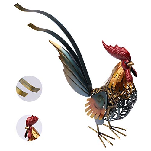 IMIKEYA Galo de metal decorativo, escultura de galo de ferro esculpido, estátuas de galinha para dec
