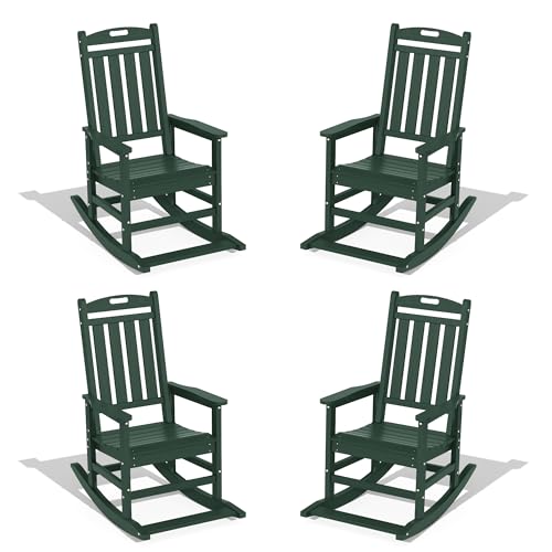 LOUNZY HDPE Outdoor Rocking Chairs Set of 4, Green