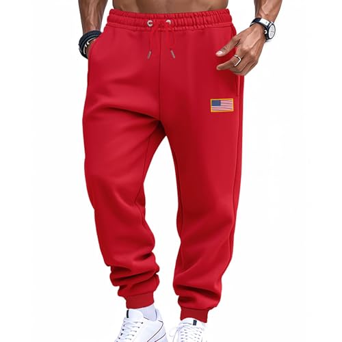 Hawyet Sweatpants for Men U.S.A. Flag Patched Elastic Waist Drawstring Casual Pants Ankle Length Active Sports Joggers2