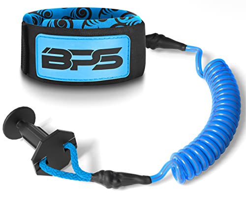 BPS 'Premium' Coiled Bodyboard Kids Adult Arm Leash - Attach to Board Leash Plug (Koru Blue)