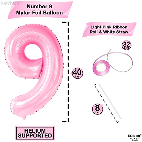 Image of KatchOn, Giant Light Pink Number 9 Balloon - 40 Inch | Foil 9 Birthday Balloon for 9th Birthday Decorations | 9th Anniversary Decoration | Pink Party Decoration