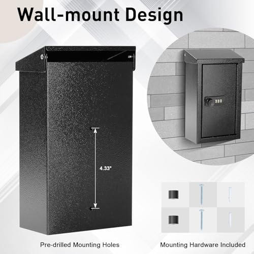 Image of xydled Wall-Mounted Key Drop Box with Combination Lock,Metal Mailbox,Black