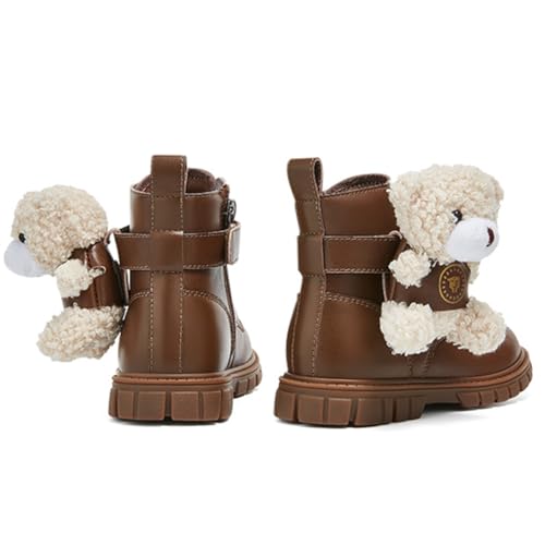 Toddler Boots Girls Boys Warm Winter Waterproof Lace-up Side Zipper Bear Ankle Boots4