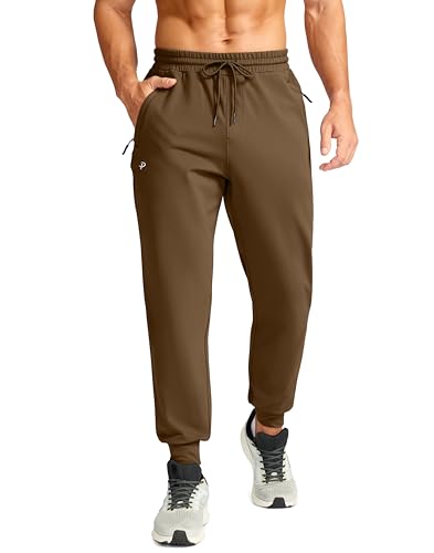 Pudolla Men's Fleece Joggers with 3 Zipper Pockets Warm Athletic Pants Winter Workout Gym Running Sweatpants for Men