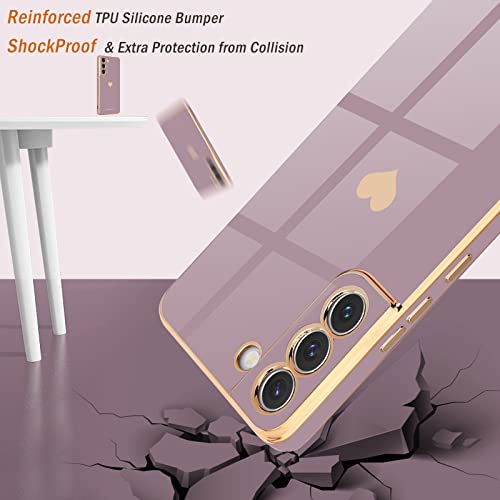 Teageo For Samsung Galaxy S22 5G Case For Women Girl Cute Love-Heart Luxury Bling Soft Back Cover Raised Full Camera Protection Bumper Silicone Shockproof Phone Case For Galaxy S22 5G, Lavender #TOP4