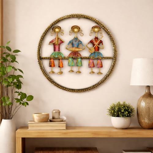 Image of CraftVatika Metal Wall Decor, Musician Rajasthani Wall Hanging Decorations, Home Wall Decoration Items for Living Room, Wedding Anniversary Return Gift for Women, Set of 1 (15.3 Inches Height)