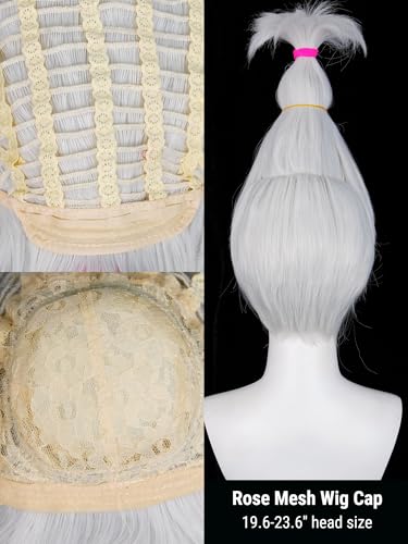 Image of Half and Half Ayase Grandma White Cosplay Wig for Women Long Silver White Anime Costume Wigs + Hair Tie for Halloween Party