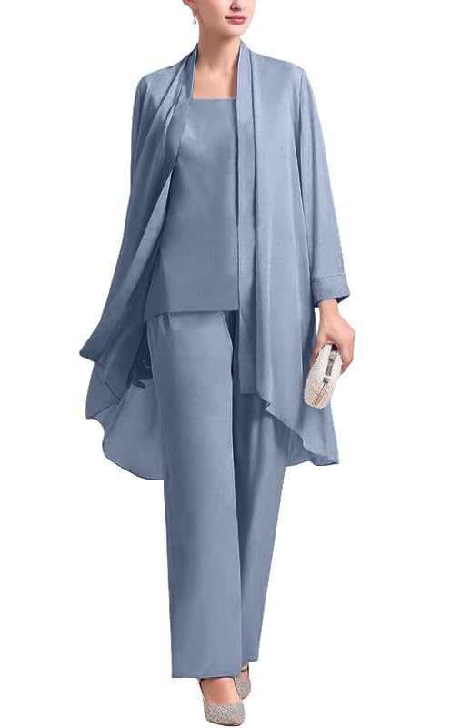 Women's Mother of The Bride Pant Suits 3 Pieces Chiffon Outfit Sets for Wedding Guest Evening Party Gowns