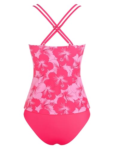 Image of ZAFUL Womens Tankini Swimsuits V Neck Push Up Swim Top Color Block Tummy Control High Waisted Bathing Suits Swim Bottom