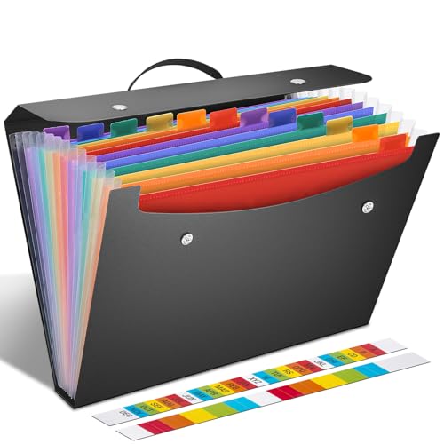 TOPCJ - TOPCJ Expanding File Folder,Accordion File Organiser with Handle,12 Pockets Portable A4 Documents Filing Box,Accordian Bill Receitp Organiser for Business Trip,Office,School
