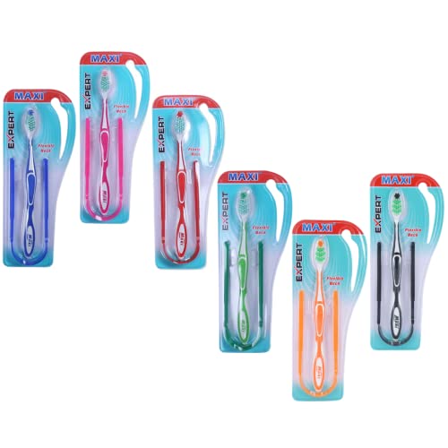 Image of MAXI Expert Soft Bristles Toothbrush with Dual action Tongue Cleaner - Oral Hygiene Kit, Perfect combo for Family, Multicolor (Pack of 6)