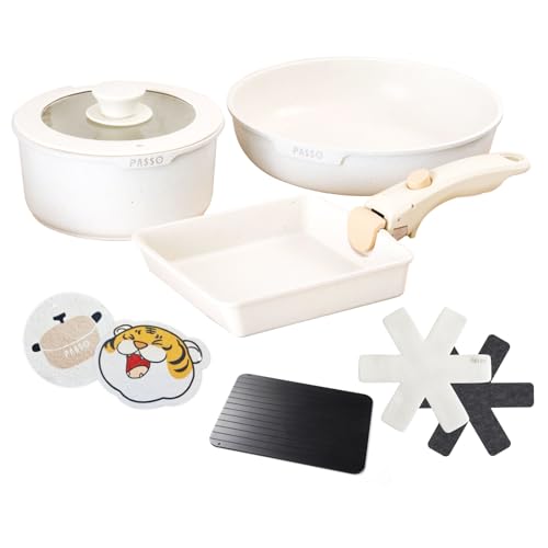 【aiji】 フライパン セット 8点セット フライパン IH・ガス火対応 18cm 26cm 卵焼き フライパン 収納マット 解凍プレート 急速解凍 取っ手が取れる スポンジ 片手鍋 鍋8セット 手入れ簡単 軽量モデル 簡単調理 調理器具 キッチン用品