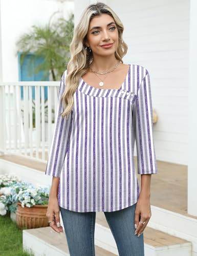 Image of LOMON Womens 3 /4 Length Sleeve T Shirts Asymmetrical Neck Tops Business Blouses for Women Fashion 2026