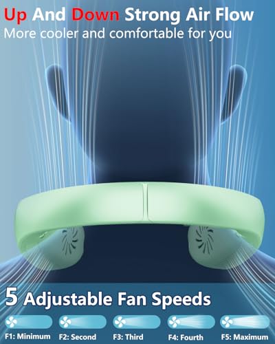 Image of Neck Fan that Blow Cold Air with Water Mist, Rechargable USB-C & LED Display, Personal Ventilador de Agua de Aire Frio, Mobile Portable Wearable AC Fans for Kid Girl Mens Outdoor Travel Sports, Green