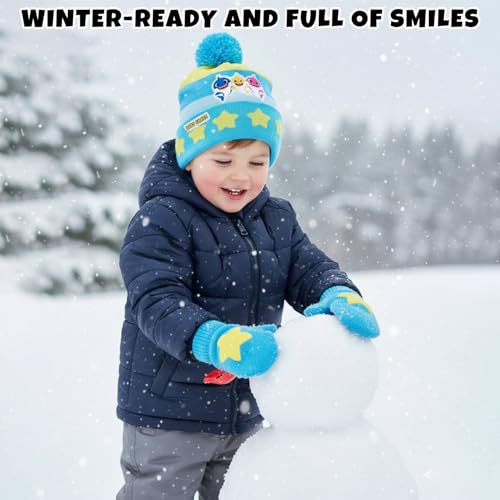 Image of Nickelodeon Boys' Baby Shark Winter Hat and 2 Pairs of Mitten Set (Toddler)