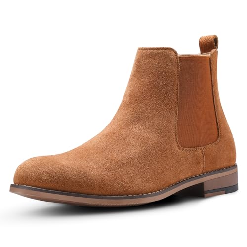 Chelsea Boots for Men Suede Casual - Ankle Chukka Dress Slip on Boots Waterproof QEXXM01-TAN-9.5